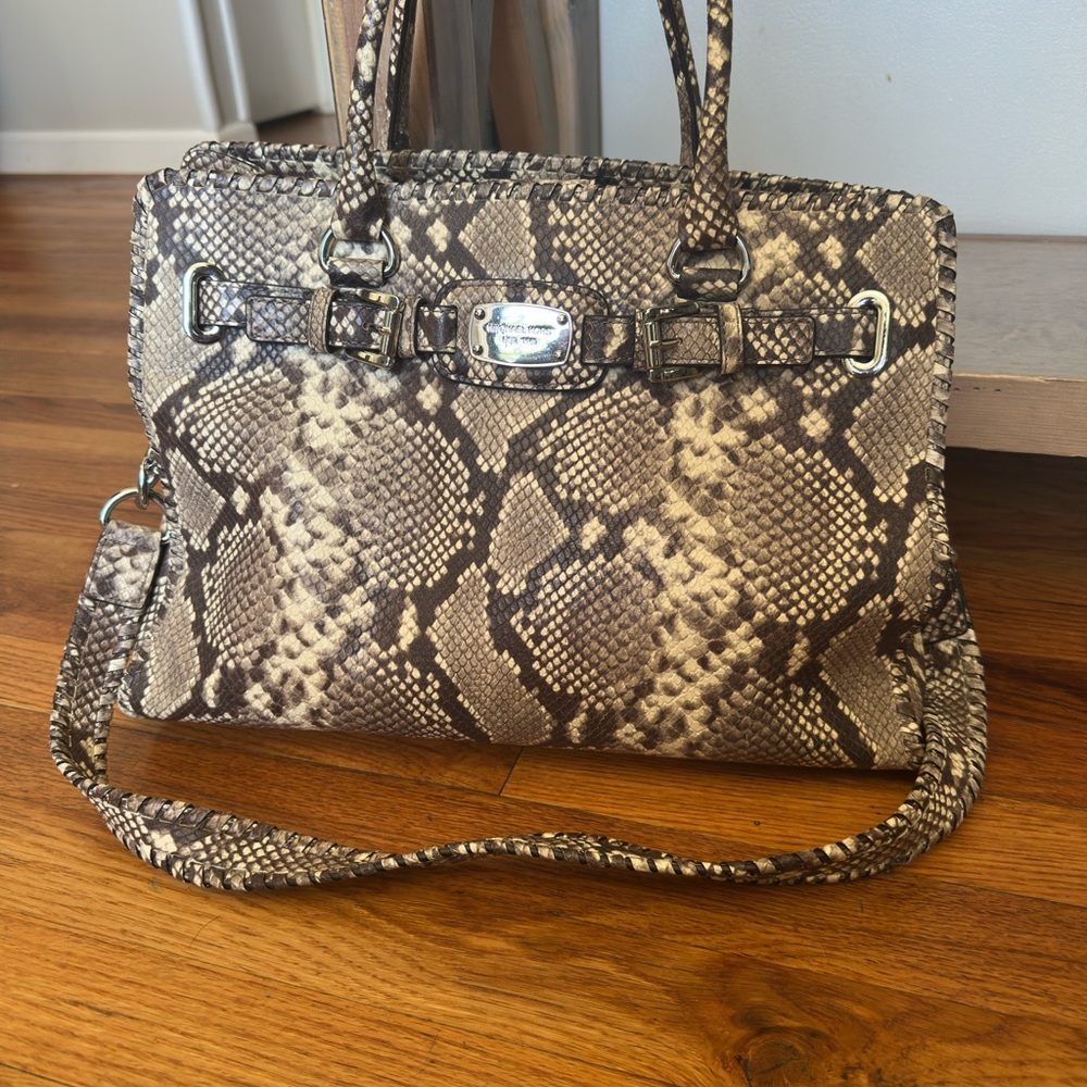 MICHAEL Michael Kors Brown and Cream Shoulder Bag with Snake Print